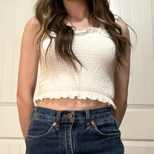NWOT White Puckered Material Cropped Top